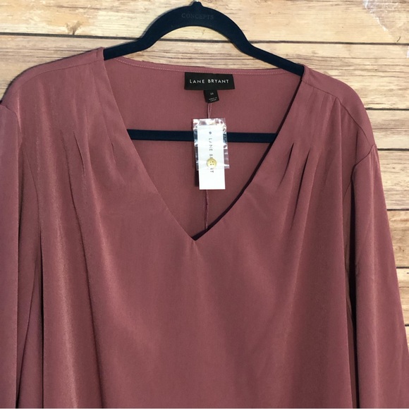 Lane Bryant V-Neck Button Tab Mauve Blouse - Picture 2 of 11